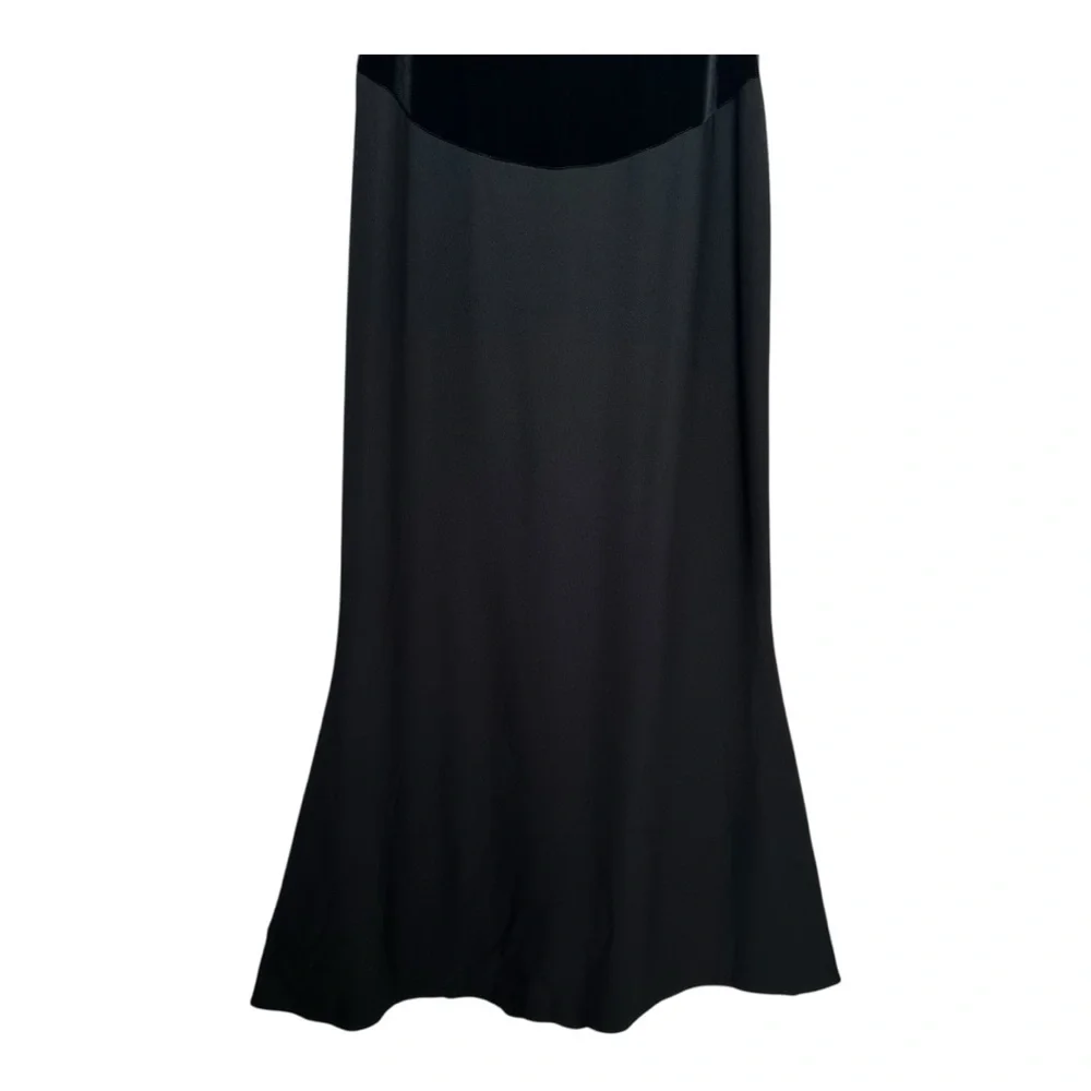 Black Velvet & Mesh Maxi Dress Sheer Back Sleeveless Minimalist Whimsigoth‎ M